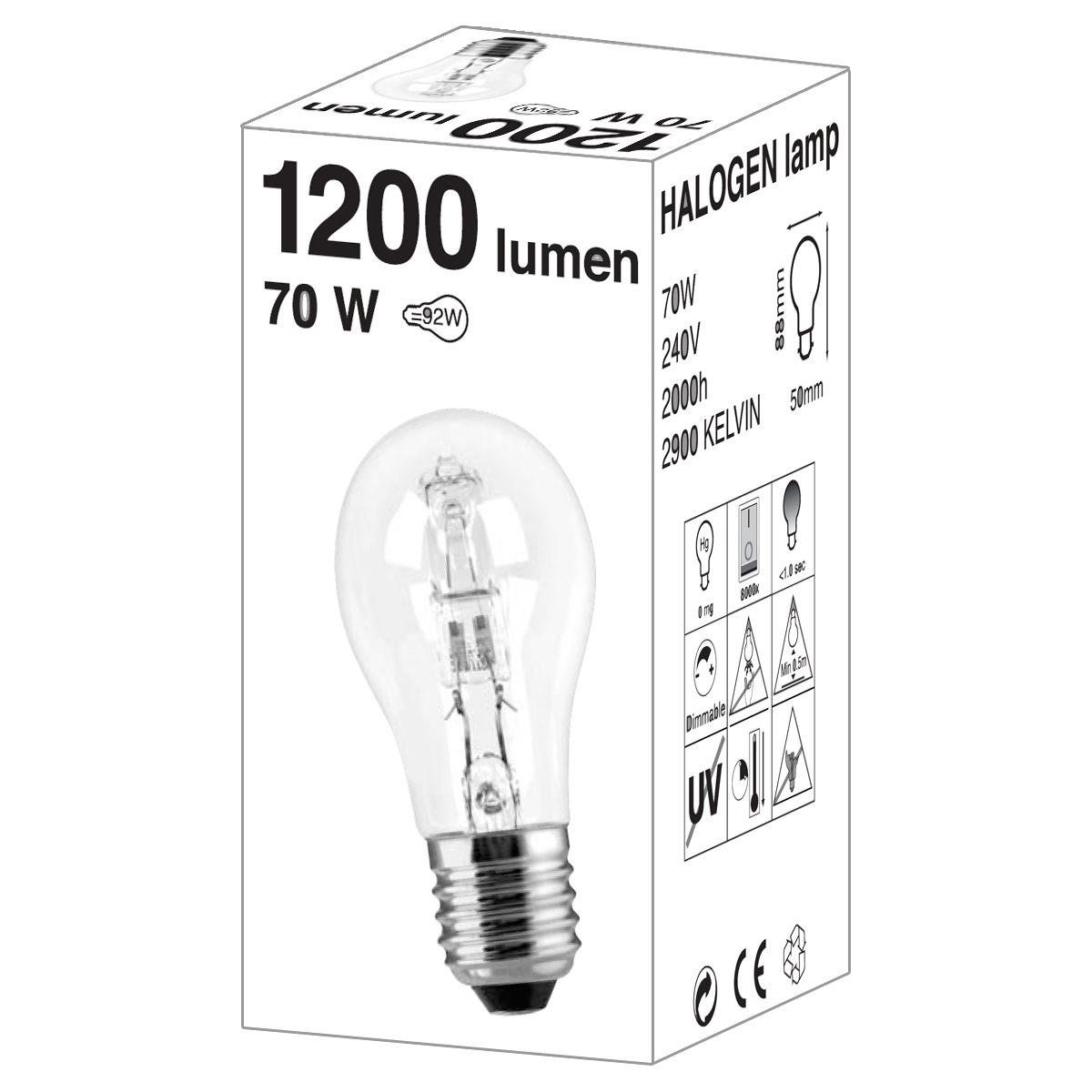 Halogen normal 70w e27 1200lm - Izzó, fénycső - Világítás,