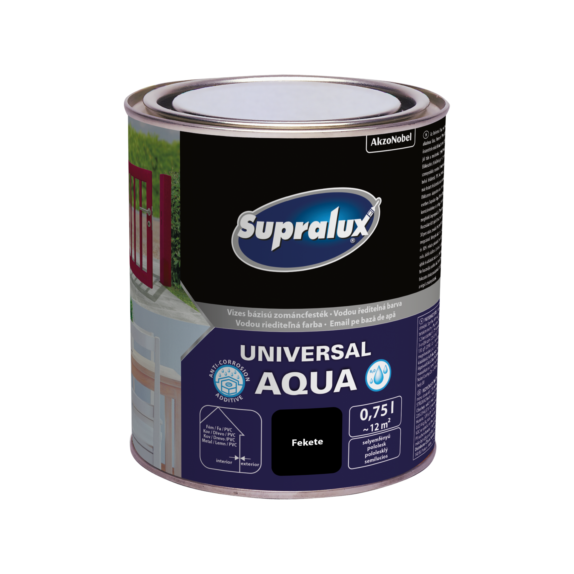Supralux universal aqua 0,75l fekete selyemfényű zománcfesték