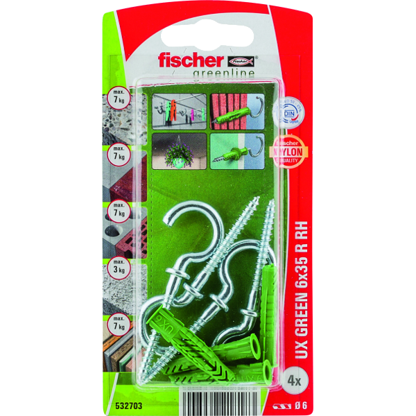 DŰBEL 6X35MM 4 DB KAMPÓVAL "UX GREEN" FISCHER - Tipli,