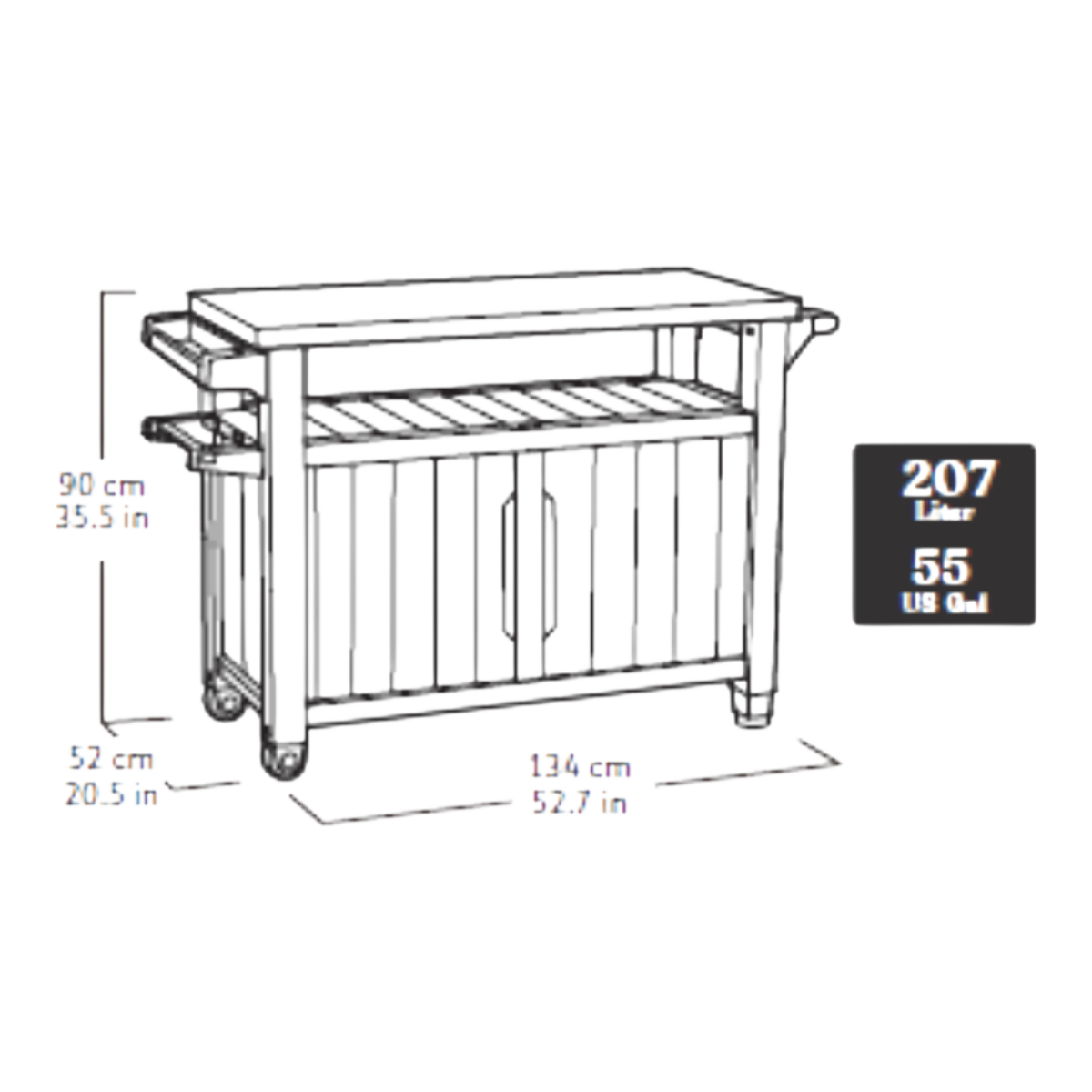 Keter kerti grill asztal decocoat unity xl 207l műanyag kőrisfa