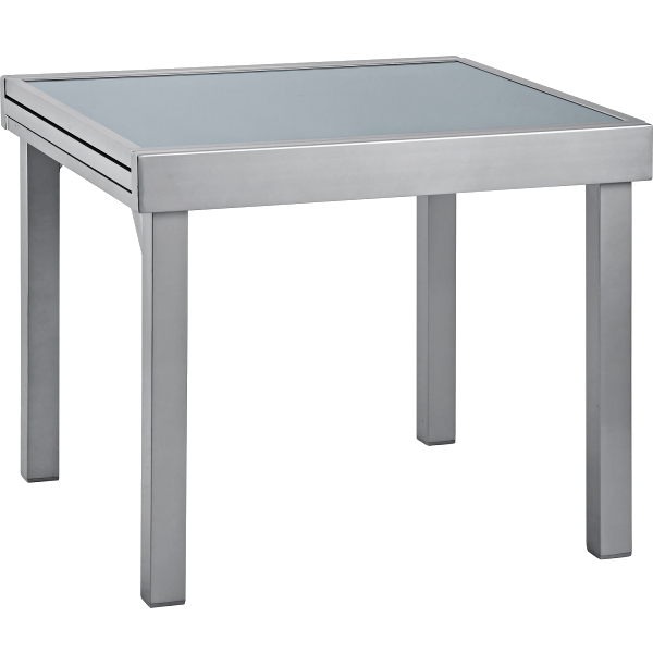 ASZTAL ALUMINIUM 90/180X90X75CM EDZETT ÜVEGLAPPAL Outlet