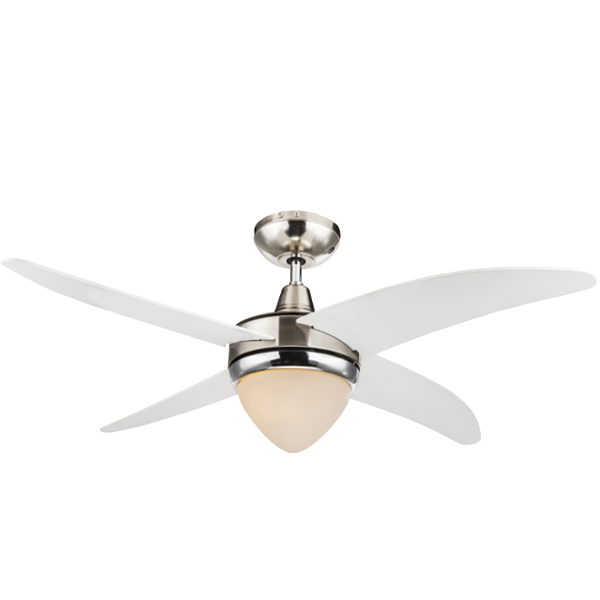 MENNY.VENTILÁTOR EX.1XE27 60W 122CM KRÓM,ÜVEGBÚRA MDF FEHÉR LAPÁT TÁVIR Outlet