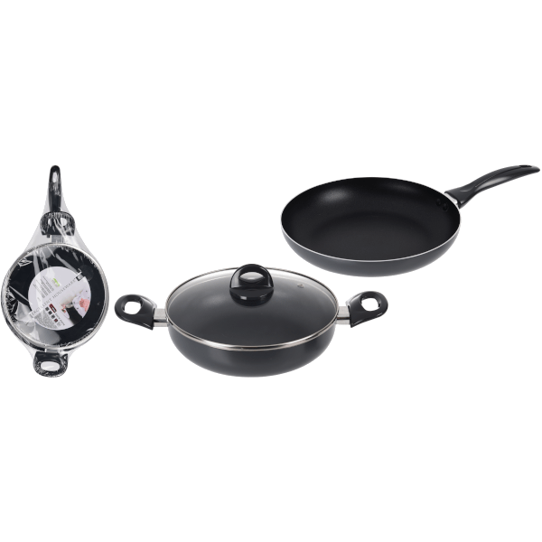 SERPENYŐ SZETT 2 DB-OS 26/24 CM ÁTMÉRŐ, ÜVEG FEDŐVEL Outlet